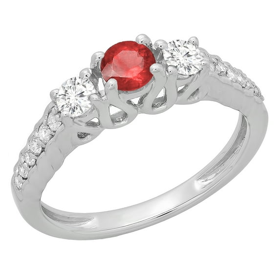 Dazzlingrock Collection 14K Round Cut Ruby & White Diamond Ladies Bridal 3 Stone Engagement Ring, White Gold, Size 8.5