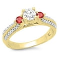 thumbnail image 1 of Dazzlingrock Collection 14K Round Cut Ruby & White Diamond Ladies Bridal 3 Stone Engagement Ring, Yellow Gold, Size 4.5, 1 of 1