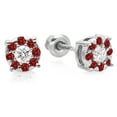thumbnail image 1 of Dazzlingrock Collection 14K Round Cut Ruby & White Diamond Round Shape Cluster Earrings, White Gold, 1 of 1