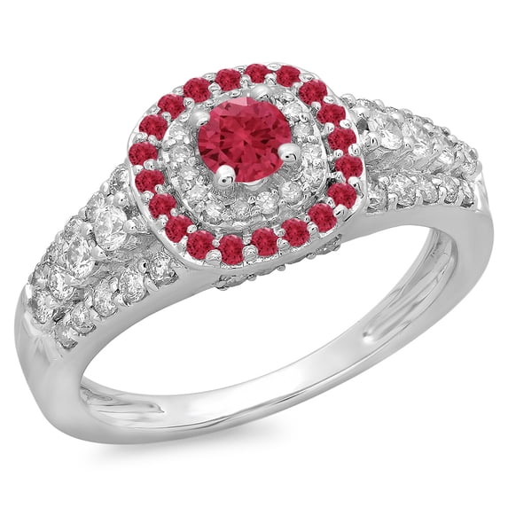 Dazzlingrock Collection 14K Round Cut Ruby & White Diamond Vintage Style Bridal Halo Engagement Ring, White Gold, Size 10