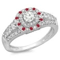 thumbnail image 1 of Dazzlingrock Collection 14K Round Cut Ruby & White Diamond Vintage Style Bridal Halo Engagement Ring, White Gold, Size 7, 1 of 1