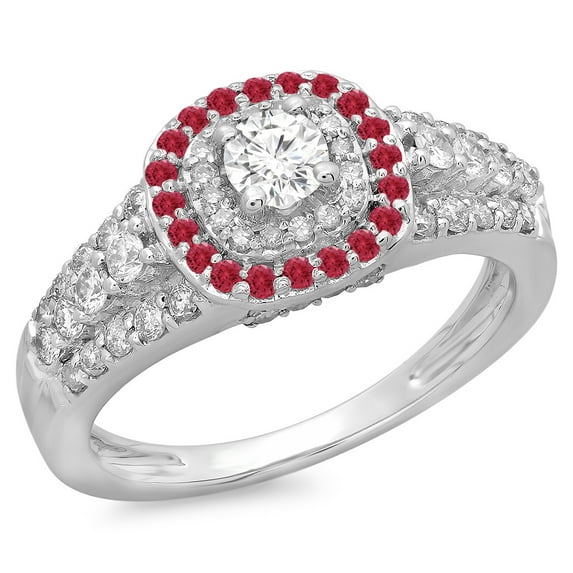 Dazzlingrock Collection 14K Round Cut Ruby & White Diamond Vintage Style Bridal Halo Engagement Ring, White Gold, Size 8