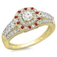 thumbnail image 1 of Dazzlingrock Collection 14K Round Cut Ruby & White Diamond Vintage Style Bridal Halo Engagement Ring, Yellow Gold, Size 4, 1 of 1