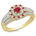 thumbnail image 1 of Dazzlingrock Collection 14K Round Cut Ruby & White Diamond Vintage Style Bridal Halo Engagement Ring, Yellow Gold, Size 4, 1 of 1