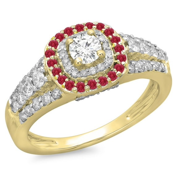 Dazzlingrock Collection 14K Round Cut Ruby & White Diamond Vintage Style Bridal Halo Engagement Ring, Yellow Gold, Size 6