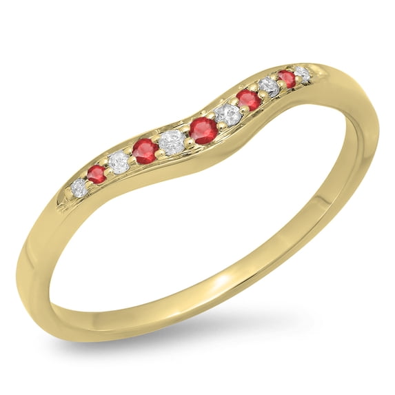 Dazzlingrock Collection 14K Round Cut Ruby & White Diamond Wedding Stackable Contour Guard Band, Yellow Gold, Size 9.5