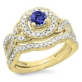 thumbnail image 1 of Dazzlingrock Collection 14K Round Cut Tanzanite & White Diamond Swirl Bridal Halo Engagement Ring Set, Yellow Gold, Size 5, 1 of 1