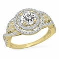 thumbnail image 1 of Dazzlingrock Collection 14K Round Moissanite & White Diamond Ladies Swirl Bridal Halo Engagement Ring, Yellow Gold, Size 9.5, 1 of 1