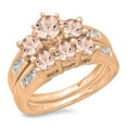 thumbnail image 1 of Dazzlingrock Collection 14K Round Morganite & White Diamond Bridal 3 Stone Engagement Ring Set, Rose Gold, Size 7.5, 1 of 1
