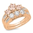 thumbnail image 1 of Dazzlingrock Collection 14K Round Morganite & White Diamond Bridal 3 Stone Engagement Ring Set, Rose Gold, Size 8, 1 of 1