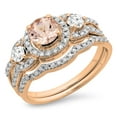 thumbnail image 1 of Dazzlingrock Collection 14K Round Morganite & White Diamond Ladies 3 Stone Halo Bridal Engagement Ring Set, Rose Gold, Size 9.5, 1 of 1