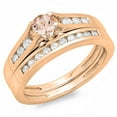 thumbnail image 1 of Dazzlingrock Collection 14K Round Morganite & White Diamond Ladies Bridal Engagement Ring Matching Band Set, Rose Gold, Size 8, 1 of 1