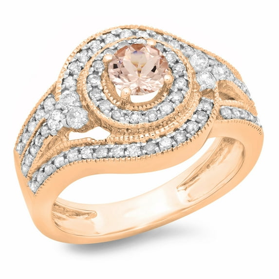 Dazzlingrock Collection 14K Round Morganite & White Diamond Vintage Twisted Bridal Halo Engagement Ring, Rose Gold, Size 4.5