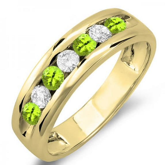 Dazzlingrock Collection 14K Round Peridot & White Diamond Mens Anniversary Wedding Band Ring, Yellow Gold, Size 7.5