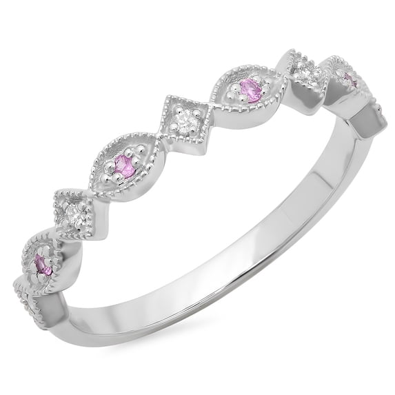 Dazzlingrock Collection 14K Round Pink Sapphire & Diamond Ladies Vintage Style Stackable Wedding Band, White Gold, Size 4.5