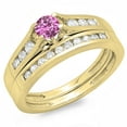 thumbnail image 1 of Dazzlingrock Collection 14K Round Pink Sapphire & White Diamond Bridal Engagement Ring Band Set, Yellow Gold, Size 9.5, 1 of 1
