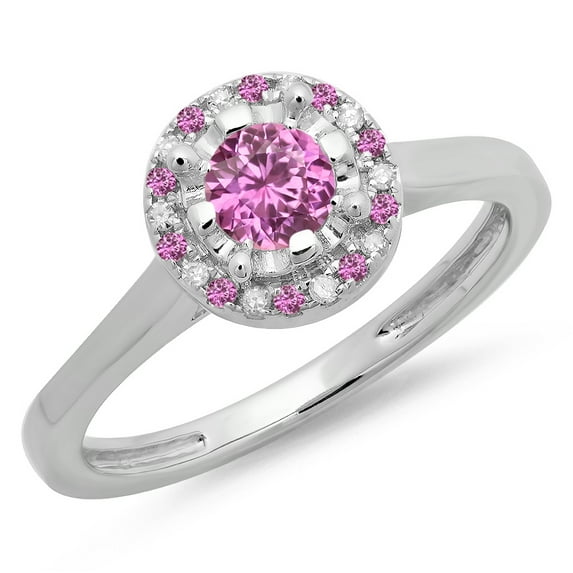 Dazzlingrock Collection 14K Round Pink Sapphire & White Diamond Bridal Halo Style Engagement Ring, White Gold, Size 9