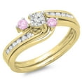 thumbnail image 1 of Dazzlingrock Collection 14K Round Pink Sapphire & White Diamond Bridal Swirl Engagement Ring Set, Yellow Gold, Size 5.5, 1 of 1