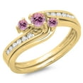 thumbnail image 1 of Dazzlingrock Collection 14K Round Pink Sapphire & White Diamond Bridal Swirl Engagement Ring Set, Yellow Gold, Size 7.5, 1 of 1