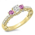 thumbnail image 1 of Dazzlingrock Collection 14K Round Pink Sapphire & White Diamond Bridal Vintage 3 Stone Engagement Ring, Yellow Gold, Size 9, 1 of 1