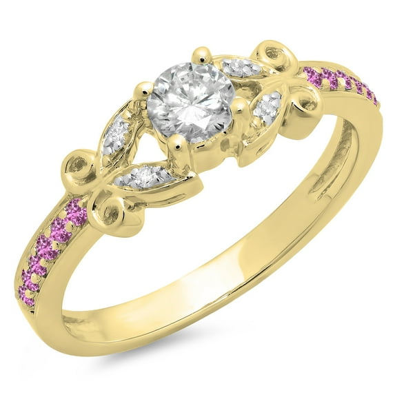 Dazzlingrock Collection 14K Round Pink Sapphire & White Diamond Bridal Vintage Style Engagement Ring, Yellow Gold, Size 4.5