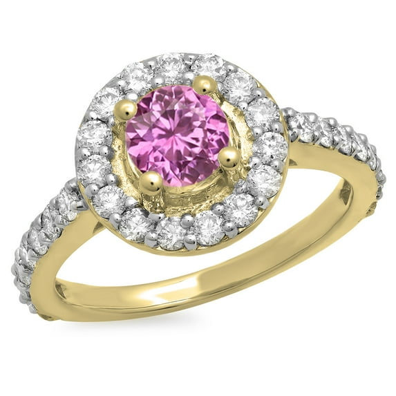 Dazzlingrock Collection 14K Round Pink Sapphire & White Diamond Halo Style Bridal Engagement Ring 1 CT, Yellow Gold, Size 8