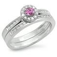thumbnail image 1 of Dazzlingrock Collection 14K Round Pink Sapphire & White Diamond Halo Style Bridal Engagement Ring Set, White Gold, Size 10, 1 of 1