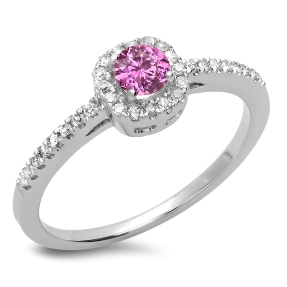 Dazzlingrock Collection 14K Round Pink Sapphire & White Diamond Halo Style Bridal Engagement Ring, White Gold, Size 5