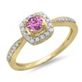 thumbnail image 1 of Dazzlingrock Collection 14K Round Pink Sapphire & White Diamond Halo Style Bridal Engagement Ring, Yellow Gold, Size 9, 1 of 1