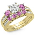 thumbnail image 1 of Dazzlingrock Collection 14K Round Pink Sapphire & White Diamond Ladies Bridal 3 Stone Engagement Ring Set, Yellow Gold, Size 5.5, 1 of 1