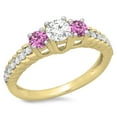 thumbnail image 1 of Dazzlingrock Collection 14K Round Pink Sapphire & White Diamond Ladies Bridal 3 Stone Engagement Ring, Yellow Gold, Size 7, 1 of 1