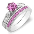 thumbnail image 1 of Dazzlingrock Collection 14K Round Pink Sapphire & White Diamond Ladies Bridal Engagement Ring Set, White Gold, Size 6, 1 of 1