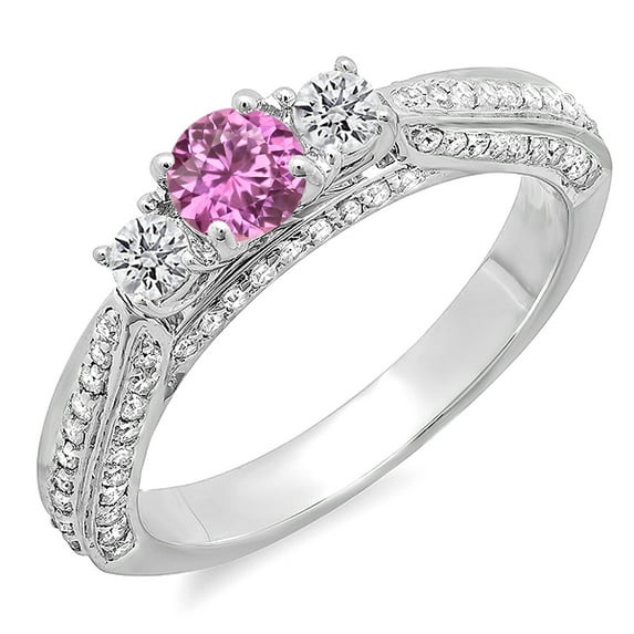 Dazzlingrock Collection 14K Round Pink Sapphire & White Diamond Ladies Bridal Engagement Ring, White Gold, Size 10