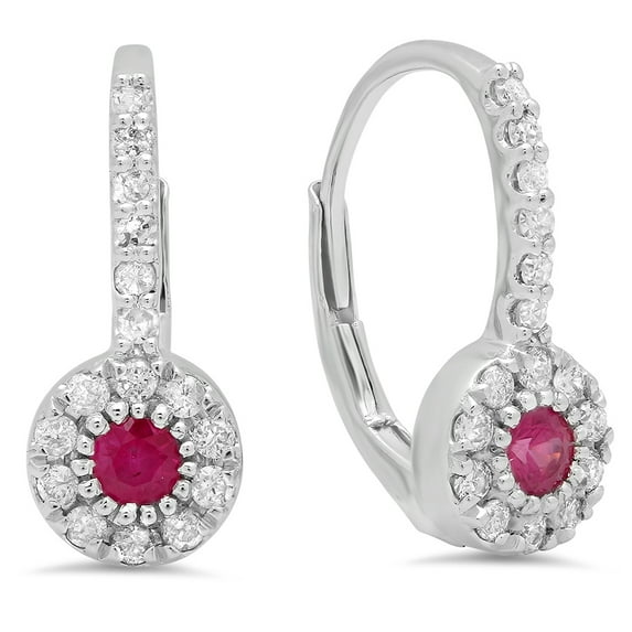 Dazzlingrock Collection 14K Round Pink Sapphire & White Diamond Ladies Cluster Halo Style Dangling Drop Earrings, White Gold