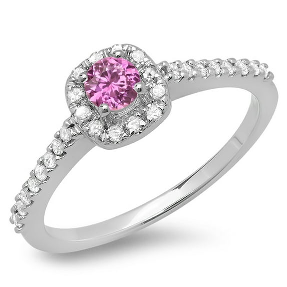 Dazzlingrock Collection 14K Round Pink Sapphire & White Diamond Ladies Halo Bridal Engagement Ring, White Gold, Size 5.5