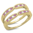 thumbnail image 1 of Dazzlingrock Collection 14K Round Pink Sapphire & White Diamond Ladies Millgrain Wedding Band Guard Ring, Yellow Gold, Size 5, 1 of 1