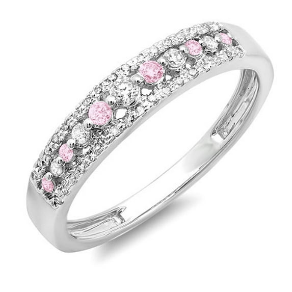 Dazzlingrock Collection 14K Round Pink Sapphire, White Diamond Ladies Ring White Gold Size 7.5