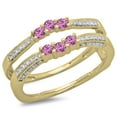 thumbnail image 1 of Dazzlingrock Collection 14K Round Pink Sapphire & White Diamond Ladies Wedding Band Enhancer Guard Ring, Yellow Gold, Size 5, 1 of 1