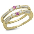 thumbnail image 1 of Dazzlingrock Collection 14K Round Pink Sapphire & White Diamond Ladies Wedding Band Enhancer Guard Ring, Yellow Gold, Size 9, 1 of 1