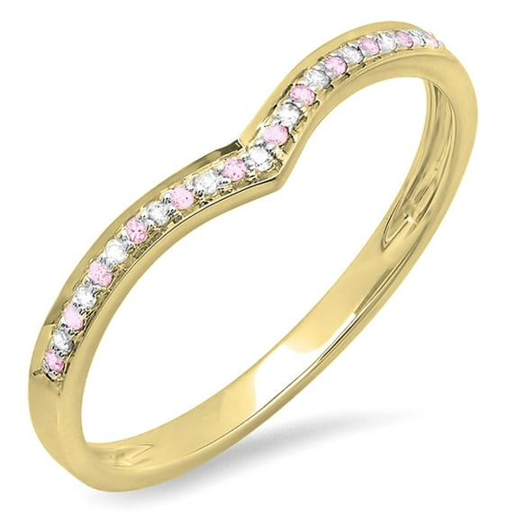 Dazzlingrock Collection 14K Round Pink Sapphire & White Diamond Ladies Wedding Stackable Band Ring, Yellow Gold, Size 5.5