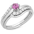 thumbnail image 1 of Dazzlingrock Collection 14K Round Pink Sapphire & White Diamond Twisted Bridal Engagement Ring Set, White Gold, Size 6, 1 of 1