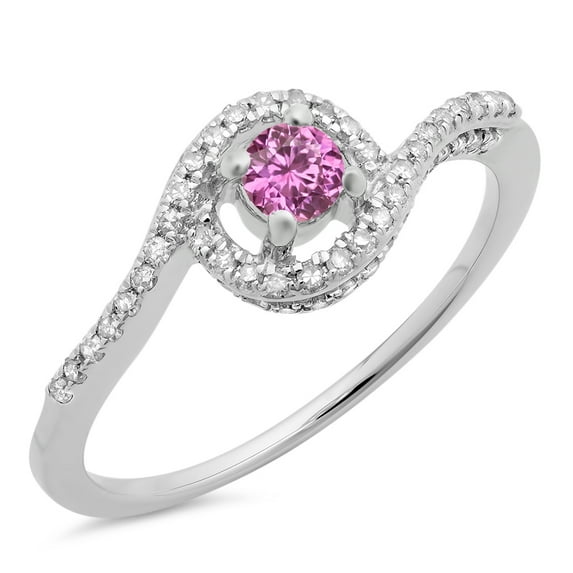 Dazzlingrock Collection 14K Round Pink Sapphire & White Diamond Twisted Swirl Bridal Halo Engagement Ring, White Gold, Size 7.5