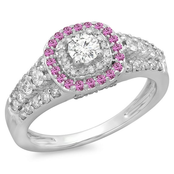 Dazzlingrock Collection 14K Round Pink Sapphire & White Diamond Vintage Bridal Halo Engagement Ring, White Gold, Size 4.5