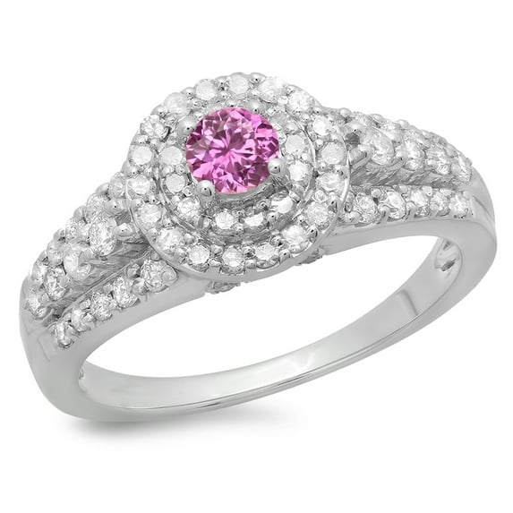 Dazzlingrock Collection 14K Round Pink Sapphire & White Diamond Vintage Bridal Halo Engagement Ring, White Gold, Size 5.5