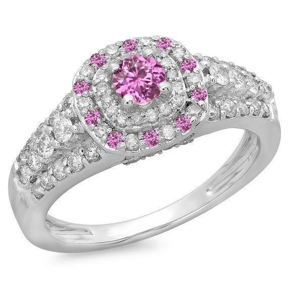 Dazzlingrock Collection 14K Round Pink Sapphire & White Diamond Vintage Bridal Halo Engagement Ring, White Gold, Size 6.5