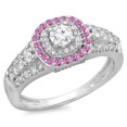 thumbnail image 1 of Dazzlingrock Collection 14K Round Pink Sapphire & White Diamond Vintage Bridal Halo Engagement Ring, White Gold, Size 8.5, 1 of 1