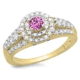 thumbnail image 1 of Dazzlingrock Collection 14K Round Pink Sapphire & White Diamond Vintage Bridal Halo Engagement Ring, Yellow Gold, Size 7, 1 of 1