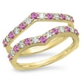 thumbnail image 1 of Dazzlingrock Collection 14K Round Pink Sapphire & White Diamond Wedding Enhancer Guard Double Band 1 CT, Yellow Gold, Size 9, 1 of 1