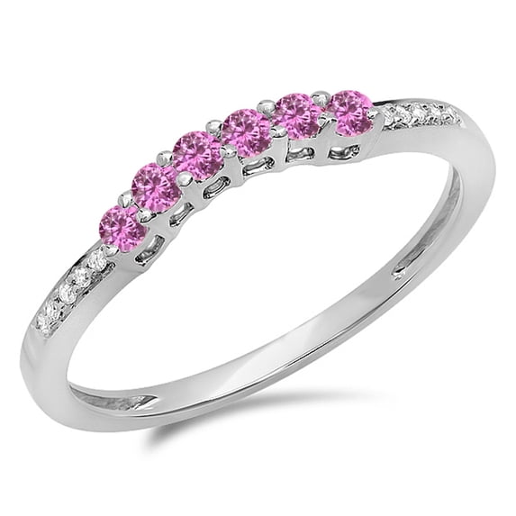 Dazzlingrock Collection 14K Round Pink Sapphire & White Diamond Wedding Stackable Band Guard Ring, White Gold, Size 8