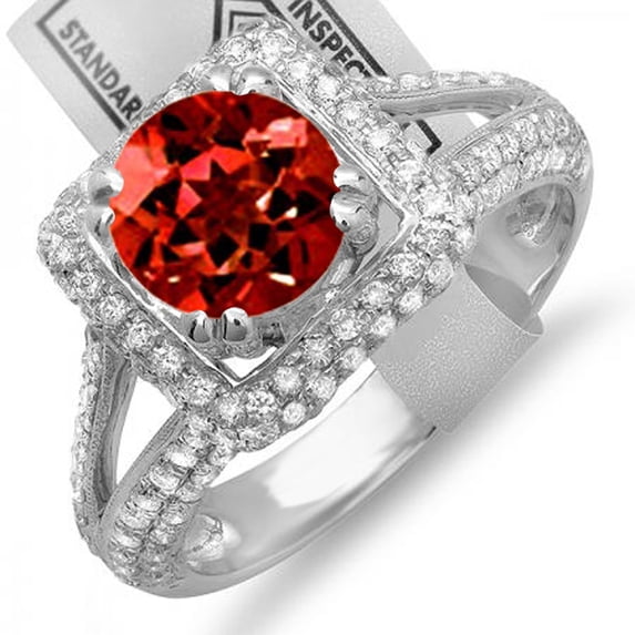 Dazzlingrock Collection 14K Round Red Garnet & White Diamond Ladies Halo Engagement Bridal Ring, White Gold, Size 5